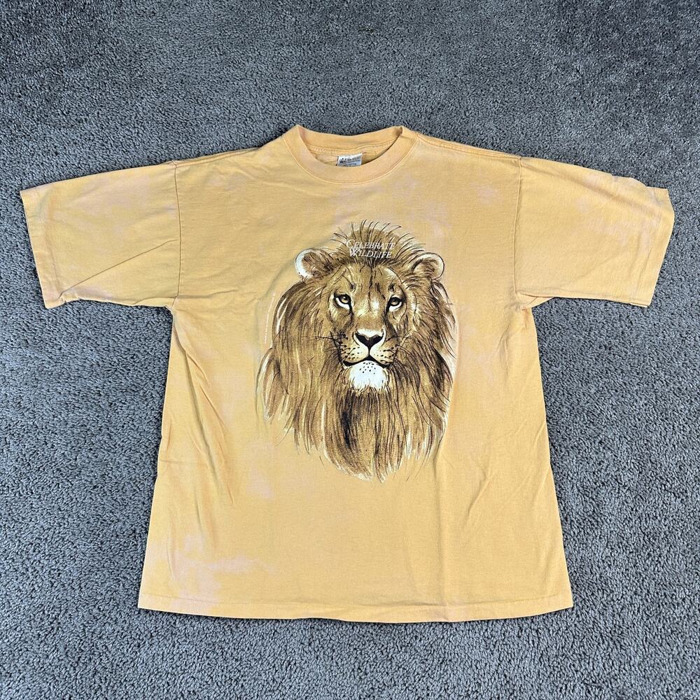 Vintage WWF Celebrate Wildlife Shirt Mens Large Yellow Lion Graphic Made USA 90s